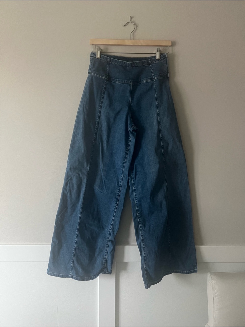 Free People We The Free High Rise Wide Leg Palazzo Chambray Pants 28